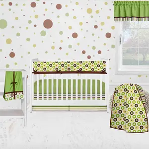 Bacati Mod Dots Stripes 6-Piece Crib Bedding Set with Long Rail Guard Cover - Green/Yellow/Beige/Brown
