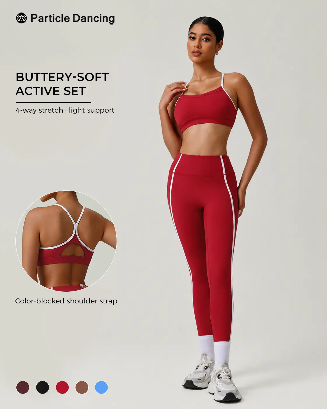 Women’s 2-Piece Red Sports Bra & Leggings Set - Open Back with Ventilation Cutouts, High-Waist Ankle Length Pants, White Contrast Trim, Sculpt Fit Activewear for Pilates/Gym/Yoga, All Seasons Wear
