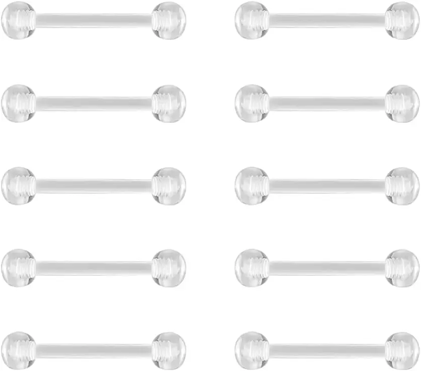 16g Curved Barbell Bridge Eyebrow Piercing Retainer Jewelry, Snake Eyes Tongue Rings, Bioflex Plastic Clear Piercing Retainer Belly Button Ring, Labret Rook Helix Tragus Piercing Earring Jewelry 6-12mm