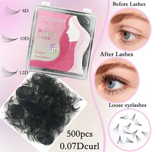 Pointy Base Loose Fans,500 Pcs Premade Fans Eyelash Extensions, 8D 10D 12D, Curl C / D, Thickness 0.07mm,8-15mm / Mixed Lengths, Thin Base Premade Volume Lash Extension, Hand-grafted False Eyelashes, Natural & Soft, Party and Travel