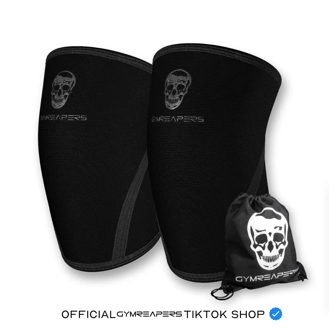Gymreapers 7MM Neoprene Knee Sleeves Pair All Black for Squats Deadlifts Leg Day Powerlifting Support with Reinforced Stitching USAPL IPF USPA Approved & Free Gym Bag Included