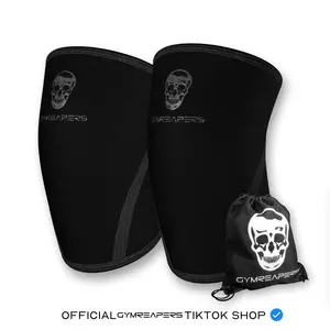 Gymreapers 7MM Neoprene Knee Sleeves Pair All Black for Squats Deadlifts Leg Day Powerlifting Support with Reinforced Stitching USAPL IPF USPA Approved & Free Gym Bag Included
