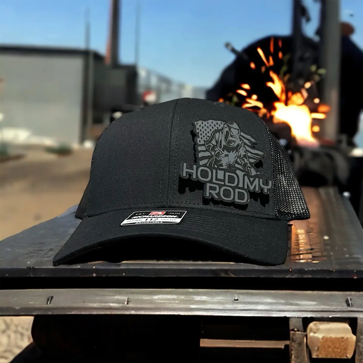 Sleek and Stylish Welders Richardson All Black Hat with Unique Custom Design