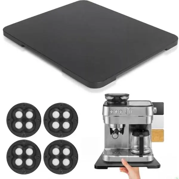 Sturdy Waterproof Rolling Tray, 15.55x12.99in Kitchen Countertop Sliding Tray with 360° Rotating Rollers, Black Appliance Slider for Coffee Maker, Air Fryer, Mixer, Water Proof