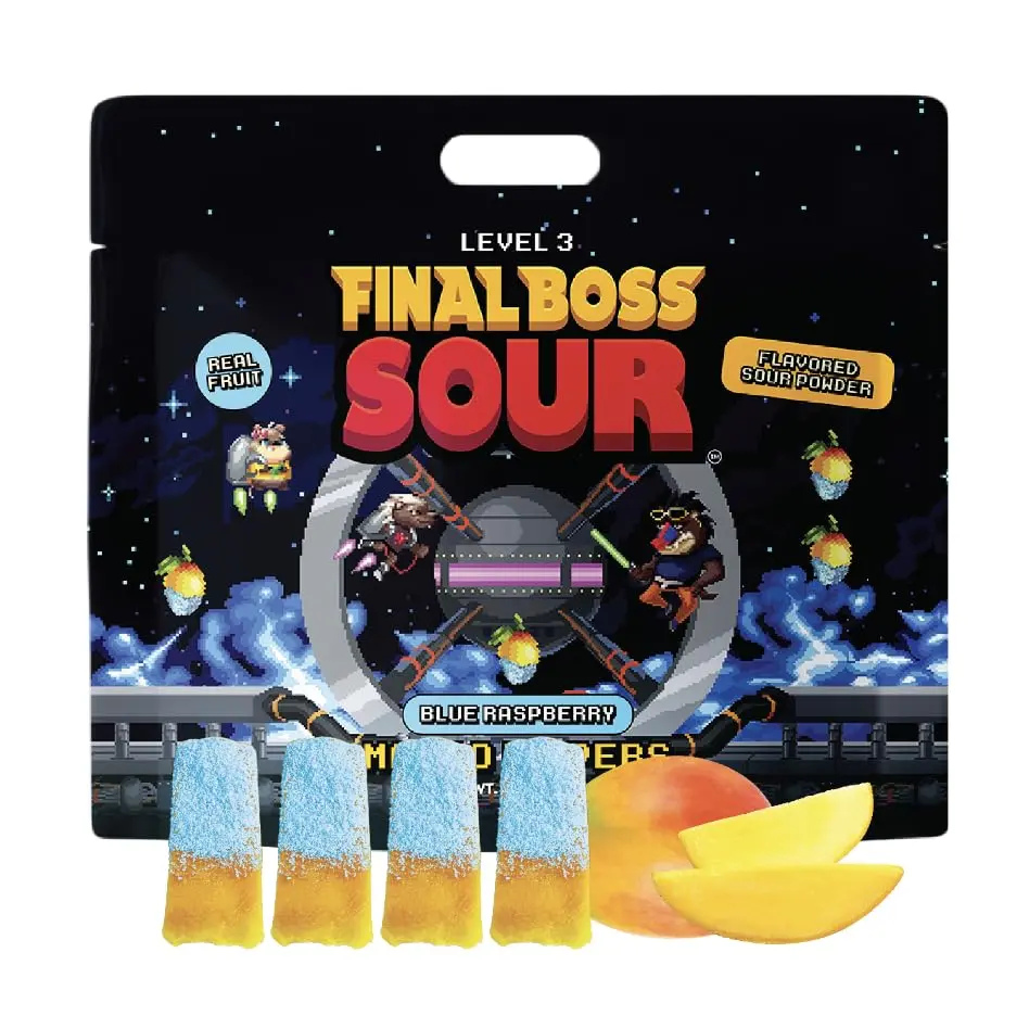 Final Boss Sour Fruit Candy, Dried Mango Blue Raspberry Dip Level 3, 1 Pack | Real Dried Mango, Extreme Sour Dip Powder, No Artificial Colors, No Artificial Fruit Flavors, Low Calorie Snack Artificial Fruit Flavored Sour Candy Mix
