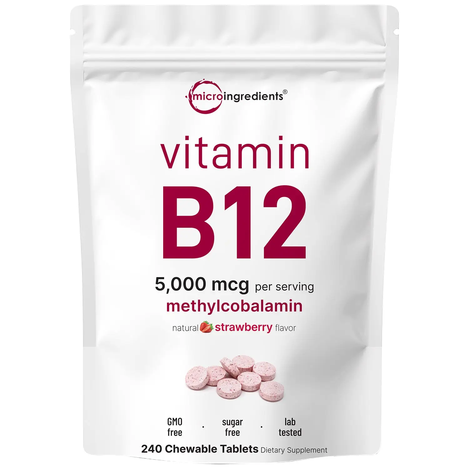 Micro Ingredients Vitamin B12 5000mcg | Methyl B12 Active Form – 240 Chewable Tablets Healthcare Dietary