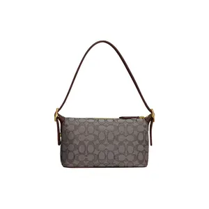 COACH Demi 23 Medium Shoulder Bag with Classic Monogram, Zipper Closure, and Recycled Leather Accents for Women
