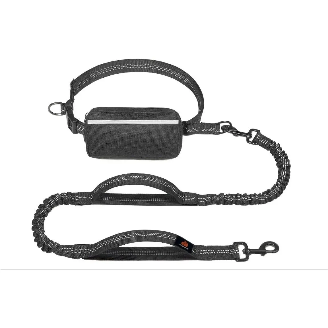 Hands-Free Dog Lead with Waist Zipper Pouch, Dual Padded Handles, Dual Bungee Shock-Absorbing Design, Safety Reflective Strips for Control Pulling, Walking, Jogging
