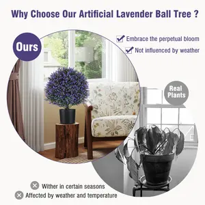 COSTWAY - 2 Pack Artificial Lavender Topiary Ball Tree Faux Shrub Bushes with Flowers-Purple