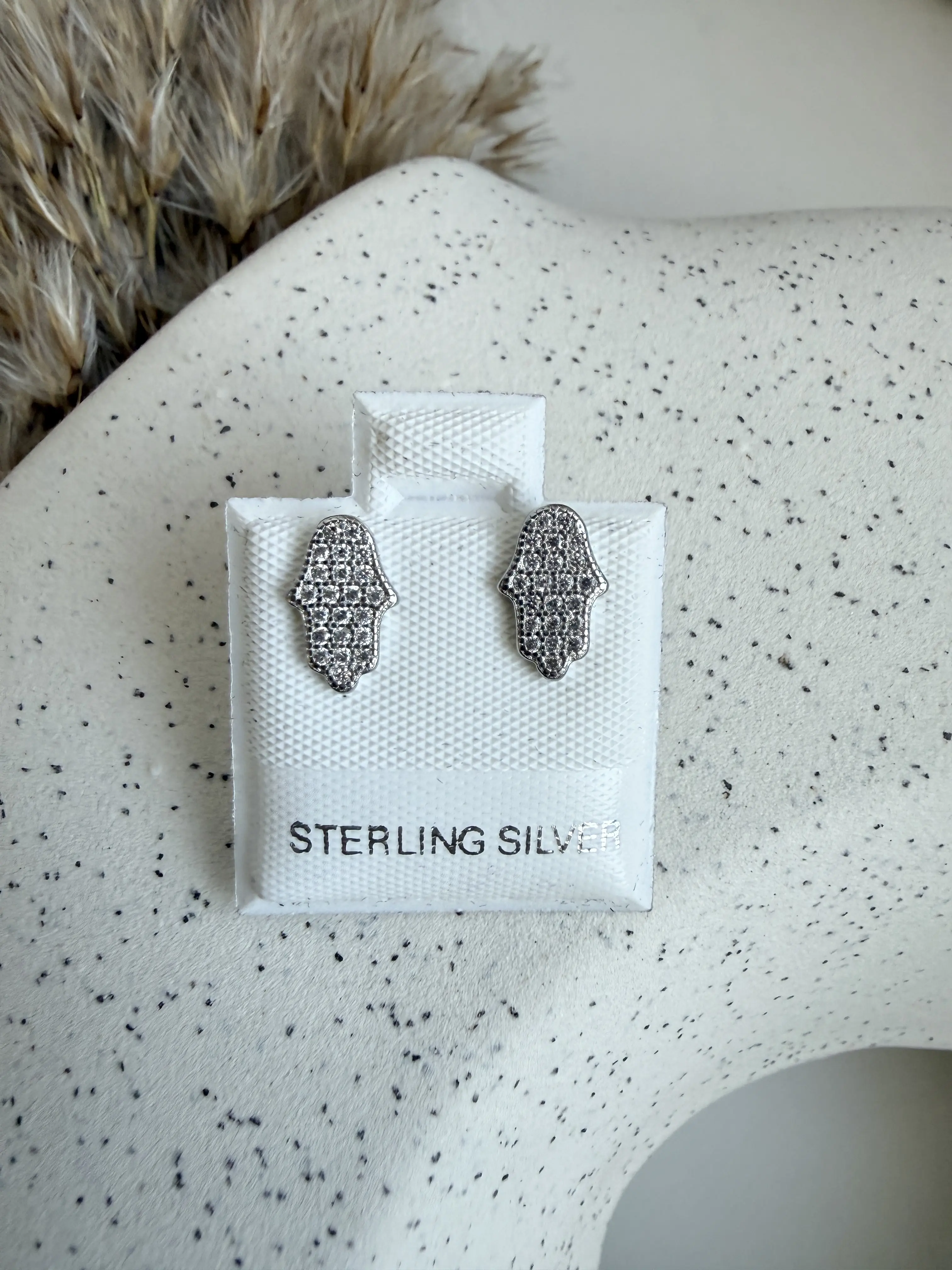 925 Sterling Silver Zirconia Hamsa Earrings