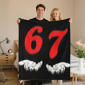 The fun 6/7 Meme 67 Design Blanket - Soft and lightweight flannel throw with red and 67 pattern, for sofa, bed, travel, camping, all-season bed sheet - Machine washable, a cozy gift for meme lovers