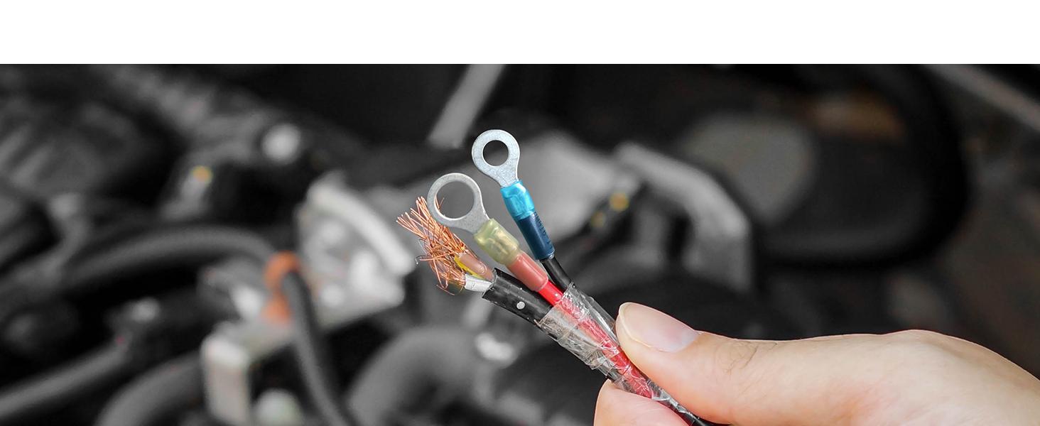 Haisstronica Marine Grade Heat Shrink Tinned Red Copper Wire Connectors & Terminals Kit - 16-14/22-16/12-10 Gauge Crimp Insulated Ring, Fork, Spade, Butt Splices, Heat Shrink Wire Connectors, Wire Connections
