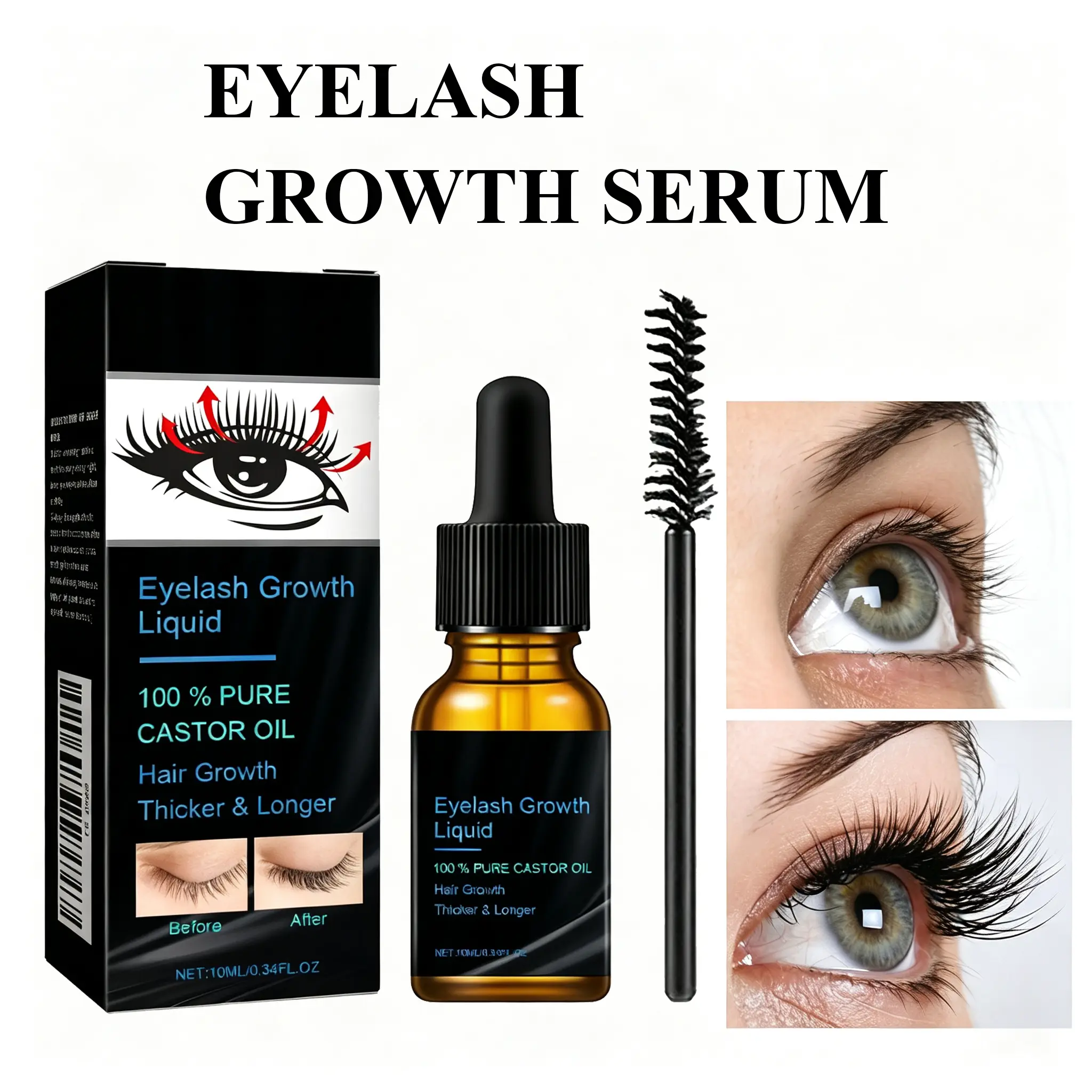 Eyelash Growth Serum Longer Thicker Eyebrows Eyelash Lift Thicken Eyelashes Natural Eyelashes Enhancer New, 100% Pure Natural Castor Oil Lash Serum, Mild Non-Irritating, Nourish Dry Lashes & Brows, Daily Eye Makeup Essential For Women