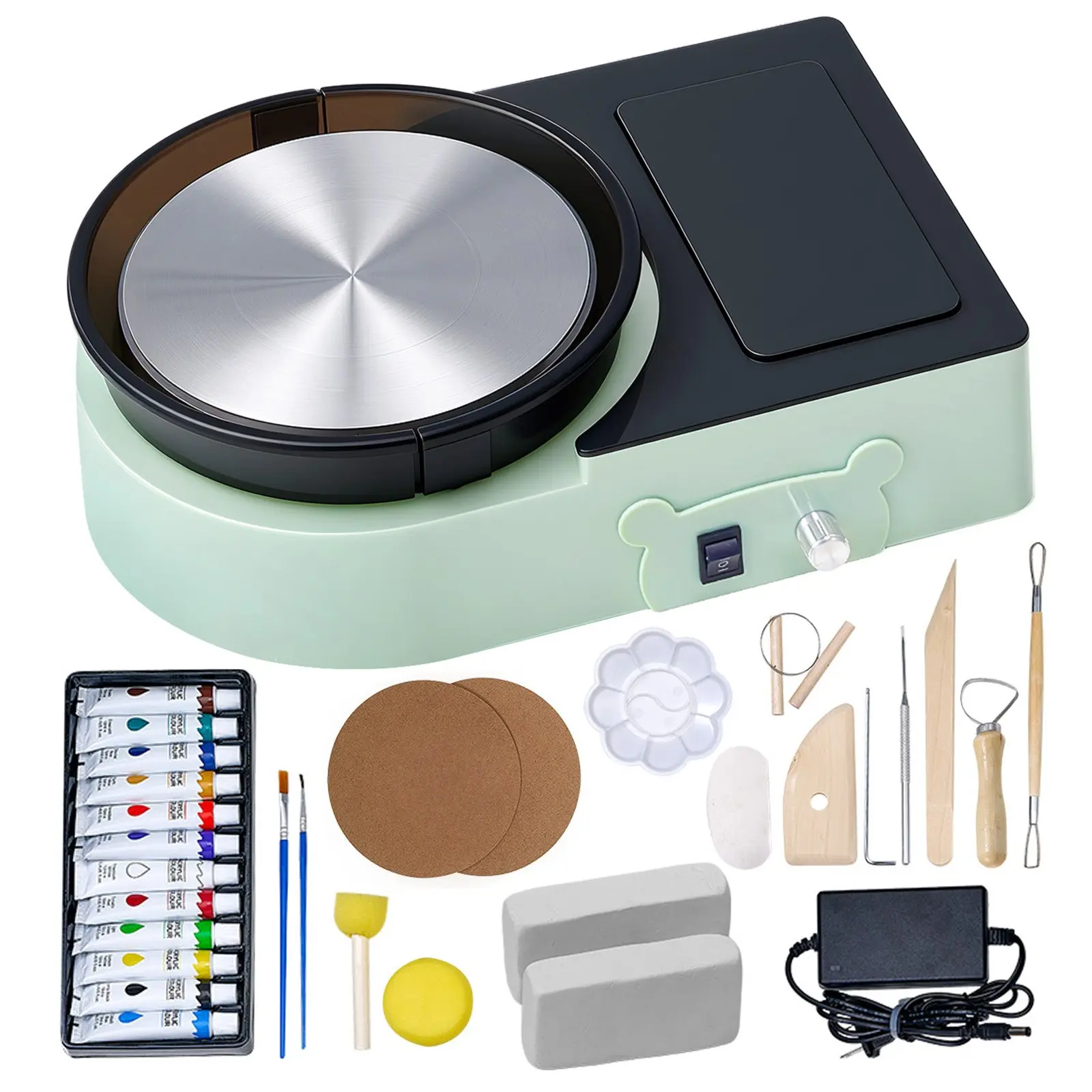 Electric Mini Pottery Wheel, 6 in Turntable with Forward-Reverse Rotation, Adjustable Speed & Clay Shaping Tools, for Home DIY & Pottery Classes (Green)