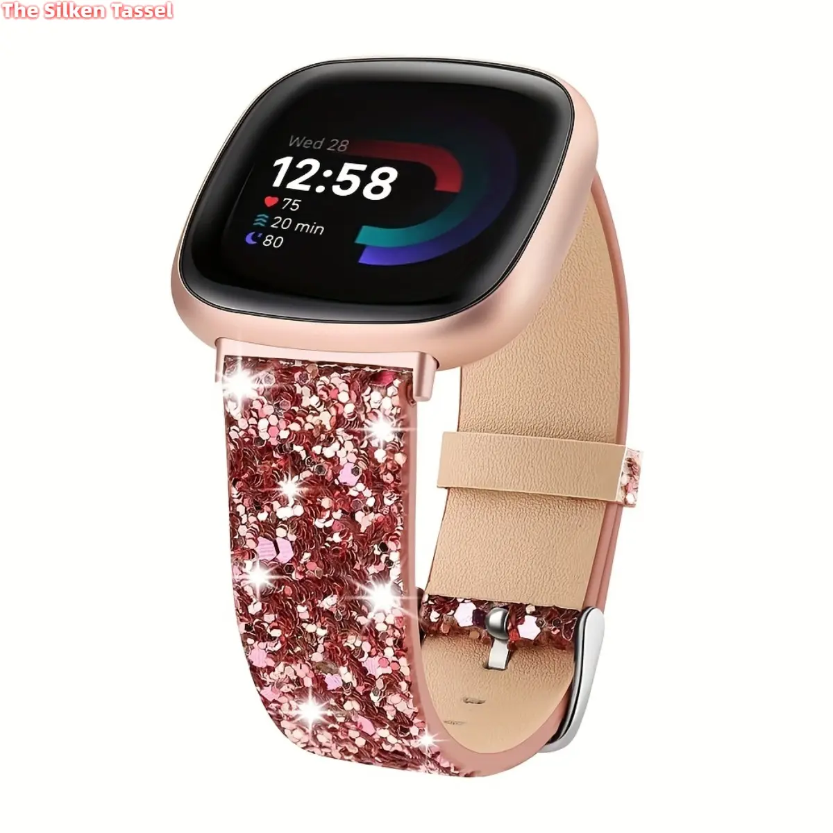 Women's Glitter Faux Leather Smart Watch Strap for Fitbit Versa 4-Versa 3-Sense 2-Sense - DIY Bag Accessory for Christmas, Thanksgiving, Weddings, Valentine's Day, Mother's Day (Strap Only) tiktokshopbacktoschool