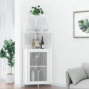 Corner Wine Bar Cabinet With Drawer And Removable Storage Shelve