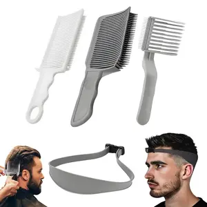 Hair Styling Tool Set, 4 Counts/set Hair Cutting Comb & Silicone Hair Cutting Band & Curved Positioning Comb & Flat Top, Heatless Styling Tools for Men, Hair Cutting Accessories