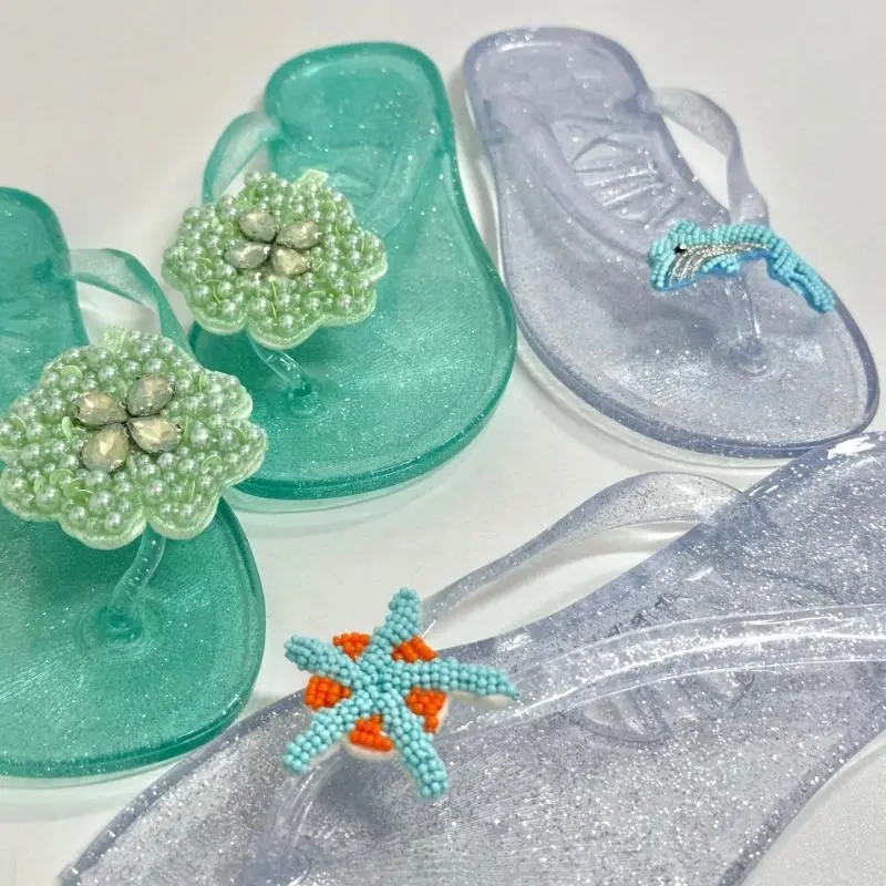 Summer Hot Girl Crystal Clover Flip Flops Sweet Girl Outdoor Beach Transparent Slippers Cute Korean Ins Style Sandals