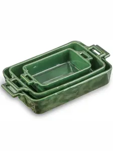 VICRAYS Ceramic Bakeware Set, Porcelain Rectangular Baking Dish, Lasagna Pans Baking Pan Casserole Dish Set for Kitchen, Cooking, Cake Dinner, Banquet and Daily Use, 3 PCS, 15 x 8.5 Inches(Green)