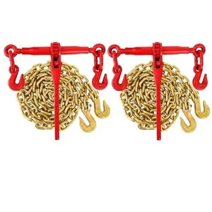 Chains and Binders Kit 5/16in-3/8in, G70 Chain Ratchet Load Binders Set of 2, 2 Binders and 2×10FT Chains for Truck, Tie Down, Hauling, Towing