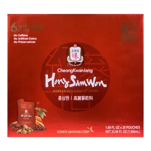 CheongKwanJang Korean Red Ginseng Drink with Ginger Extract, Goji Berry, Cinnamon, Asian Herbal Tea Pre Workout Energy Booster Drinks Hong Sam Won Increase Productivity, Circulation - 20 Pouches
