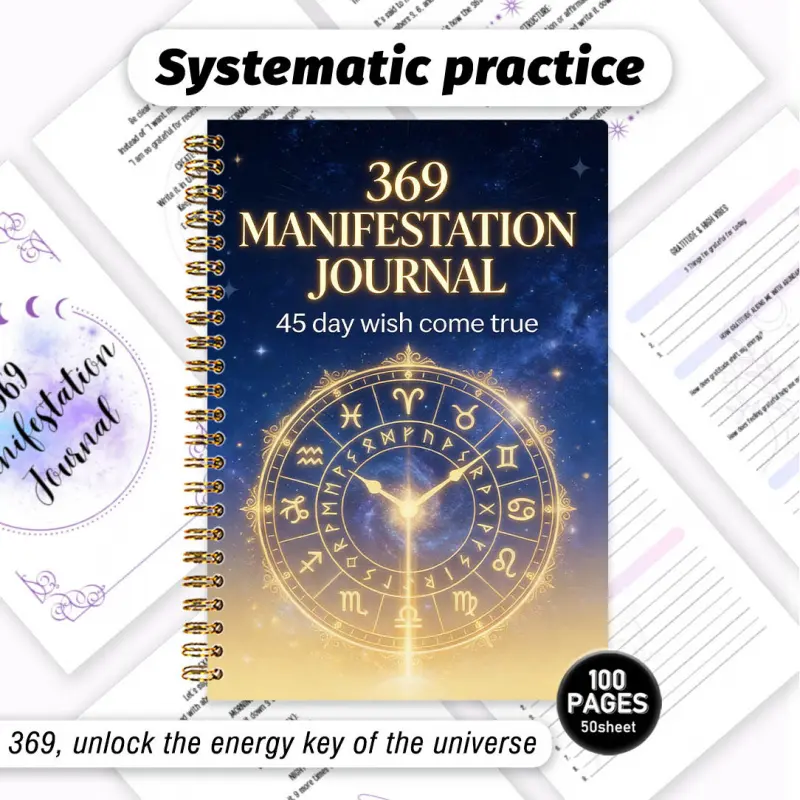369 Manifestation Journal, Guided Journal, Self Improvement Journal, 45-Day Wish Fulfillment Plan Includes 3-6-9 Programming Method Affirmations, Inspirational Questions Goal Setting Law of Attraction Self-Care & Dream Realization Notebook
