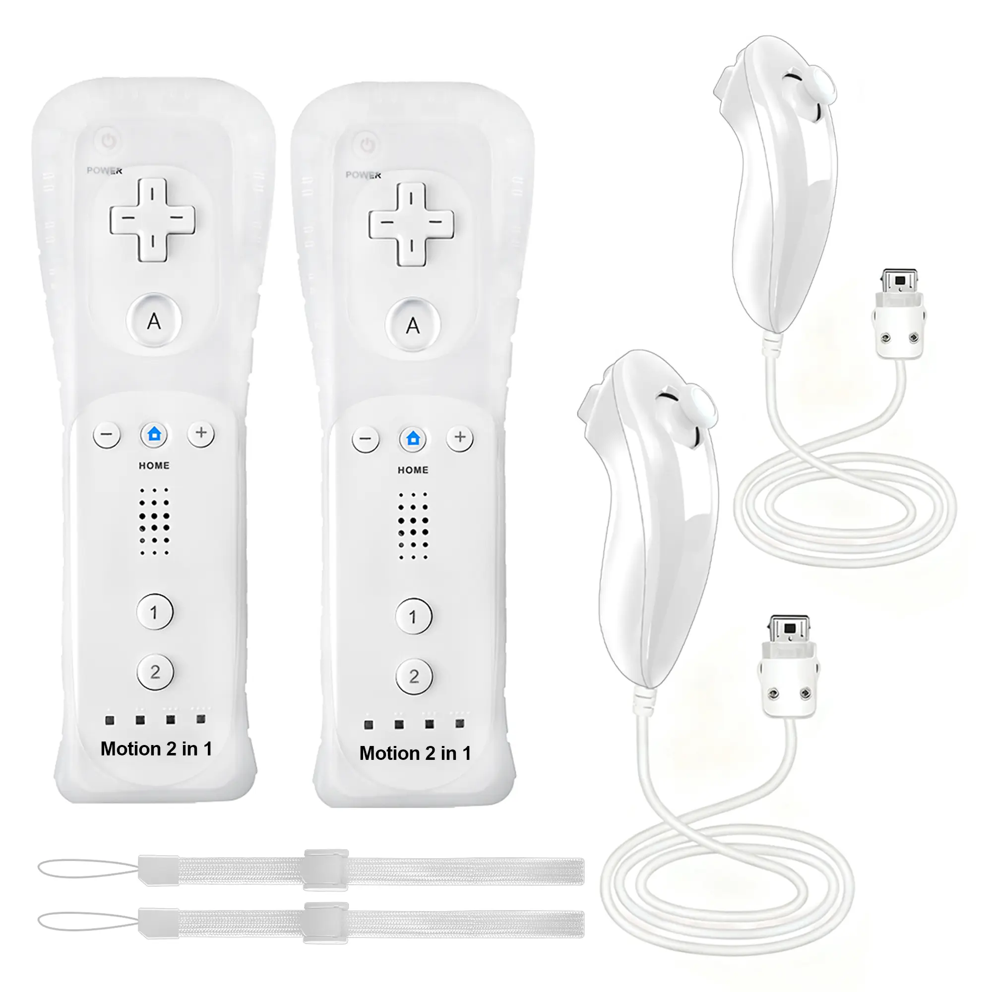 TXKX 2Pack Motion Plus Wii Remote Controllers with Nunchucks,Wii Remote Controllers with Built in Motion Plus Compatible for Wii U Consoles(White)