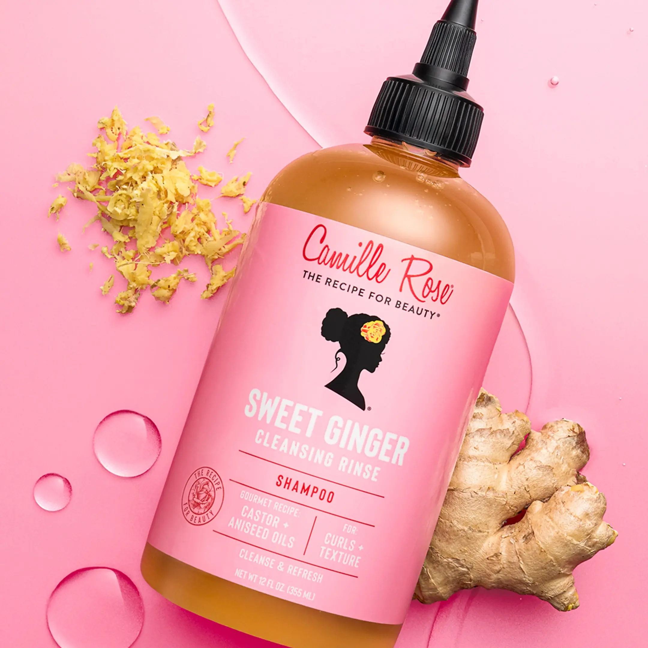 Camille Rose Sweet Ginger Cleansing Rinse, 12 oz, Sulfate-Free Hair Cleanser, Removes Build-Up, Moisturizing
