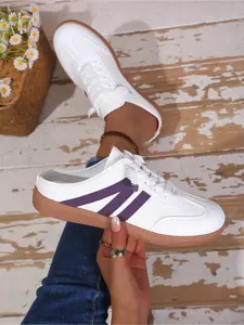 Women's Fashionable Lace Up Design Slip on Sneakers, Casual Comfortable Lightweight Sports Shoes, Female All-match Round Toe Shoes for Daily Wear, Closed