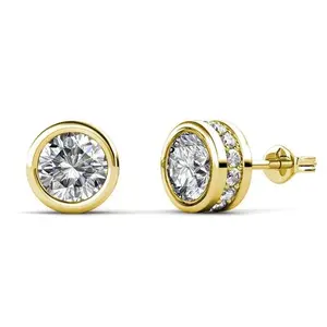14K Gold Cubic zirconia Stud Earrings for Men Unisex S925 Sterling Silver Gold Plated Round Cut Diamond Earrings ,Luxury Hip Hop Jewelry Iced Out Ear Piercing Gift for Him rings Surgical Steel Set aretes elegantes lightweight dainty