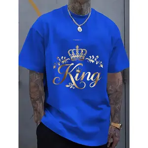 King Crown Black T-Shirt for Men Women | 100% Single-Sided Crew Neck Casual T-Shirt with Golden Cursive Letter Print & Decor, Extensive Tattoo-Friendly, Multicolor Available, Perfect Festival Gift for Friends Family