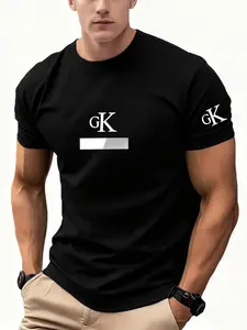 Men's GK Minimalist Logo Graphic T-Shirt – Luxury Aesthetic Streetwear, Casual Trending Simple Alphabet Short Sleeve Tee
