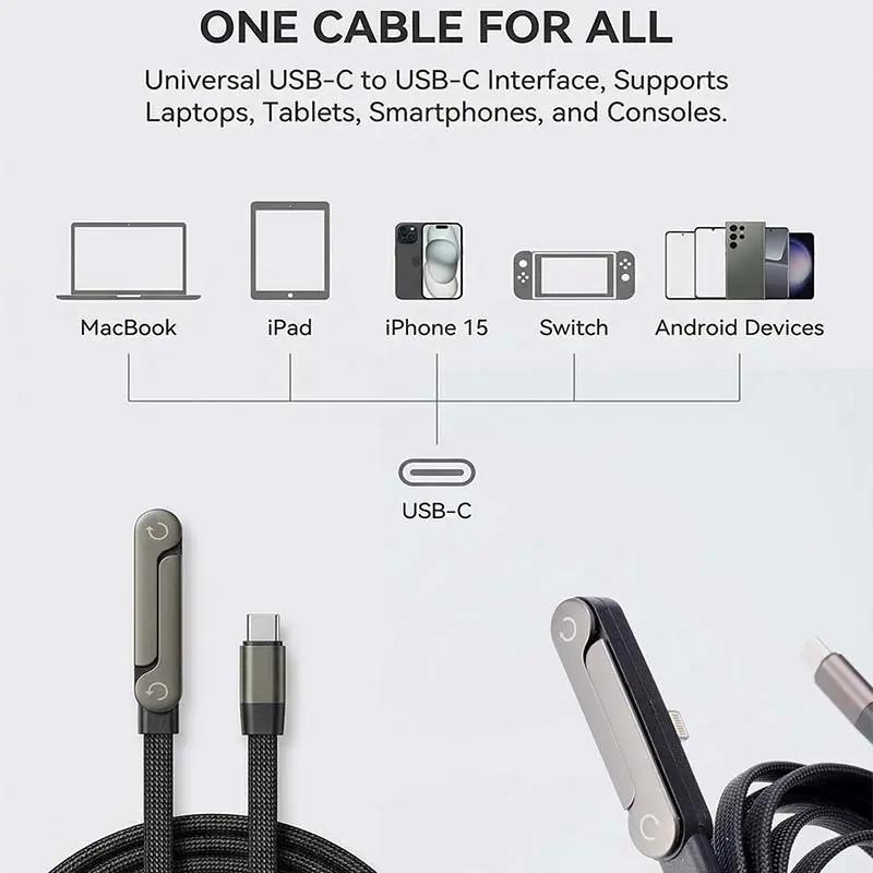 Invisible Holder Charger Cable, 240W PD Fast Charging Cable for Desk, USB-C to USB-C Cable with USB-A to USB-C Adapter with 360° Adjustable Metal Stand, 2 in 1 Holder Charger for Gaming, Office, Home