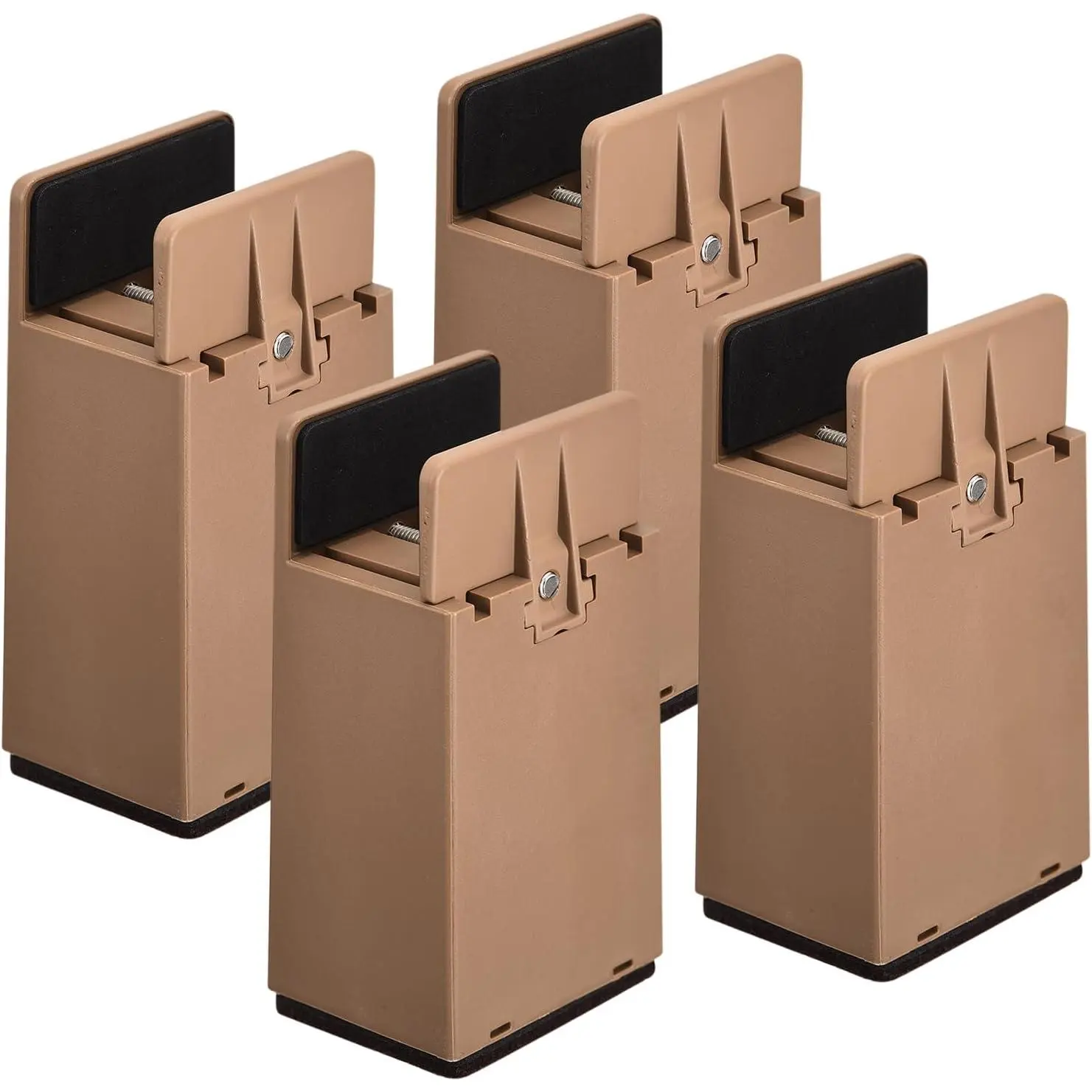 4 inch Bed Risers with Adjustable Screw Clamp, 4 count Furniture Risers for Bed, Desk, Sofa, Table, Fit for Furniture Thickness 0.39-1.45", Supports 5000 Pounds, Brown