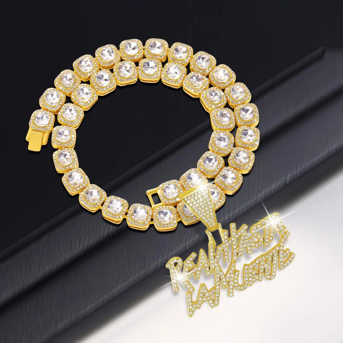 Miami Hip-hop Style 'reavhasta Lamuerte' Letter Pendant with Delicate Square Rhinestone Necklace, Perfect for Weddings, Valentine's Day and Mother's Day Gifts, A Beautiful Accessory for Special Occasions Exquisite Chain Jewelry