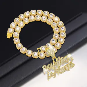 Miami Hip-hop Style 'reavhasta Lamuerte' Letter Pendant with Delicate Square Rhinestone Necklace, Perfect for Weddings, Valentine's Day and Mother's Day Gifts, A Beautiful Accessory for Special Occasions