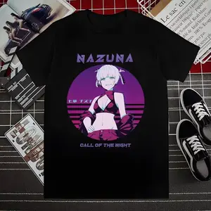 Men's 100% Cotton Short Sleeve Nazuna Call Of The Night Retro Sunset Anime Graphic Tee, Vintage Vaporwave Waifu Casual Top, Match Denim Jeans, Baseball Cap & Canvas Sneakers for Anime Convention, Hangout & Street Daily Outfits