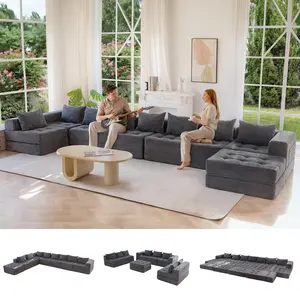 Deals for You Modular Sectional Sofa Couch, Foldable Oversized U Shaped Cloud Couch with Pillows, Tufted Boneless Sleeper Lounger Floor Sofa Bed for Living Room, No Assembly Required, Dark Grey