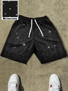 Men's Casual Shorts with Full Rhinestones, Sparkling Glitter Effect, Drawstring Waist, Comfortable Fabric, Perfect for Nightclubs and Parties