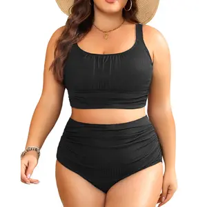 Tempt Me Plus Size Two Piece Swimsuit - Women Ribbed High Waisted Bikini Sets Tummy Control Bathing Suits Swimwear