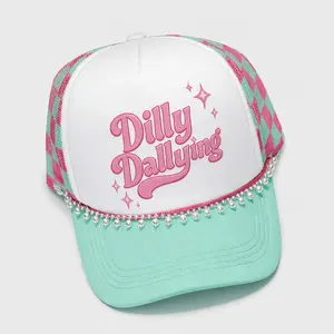Dilly Dallying Trucker Hat – Pink & Mint Checkered