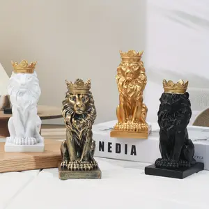 Rustic Resin Crowned Lion Statue - 1pc Regal Animal Sculpture for Home Decor, Mantel Display, Bookshelf Accent, Office Decor Room Decoration Ornaments Bronze