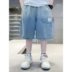 Boys' fashionable casual denim shorts, suitable for spring and summer, are an ideal choice for students and outdoor activities, featuring an elastic waistband and straight cut