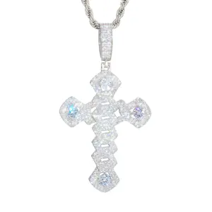 【#P773】Cuban Chain Cross Pendant UCCIYO Lab-created moissanite S925 Sterling Silver Moissanite Pendant Necklace for Women Men Hip Hop Jewelry Gift