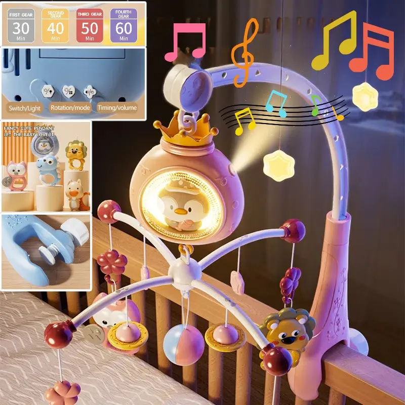 Remote Control Baby Sensory Play Music Crib Mobile With Projection, Music, And Night Light, Musical Light Up | ABS Material Animal Design Rotating Toy | Soothing Lullabies For Bedtime & Relaxation | Ideal Newborn Baby Shower Gift