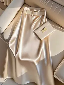 Women's Fashion Comfort Elegant Glossy Skirt (without Belt), Casual Skirt, Fitted Long Plain Design, All Seasons Wear, Stylish and Sophisticated Look