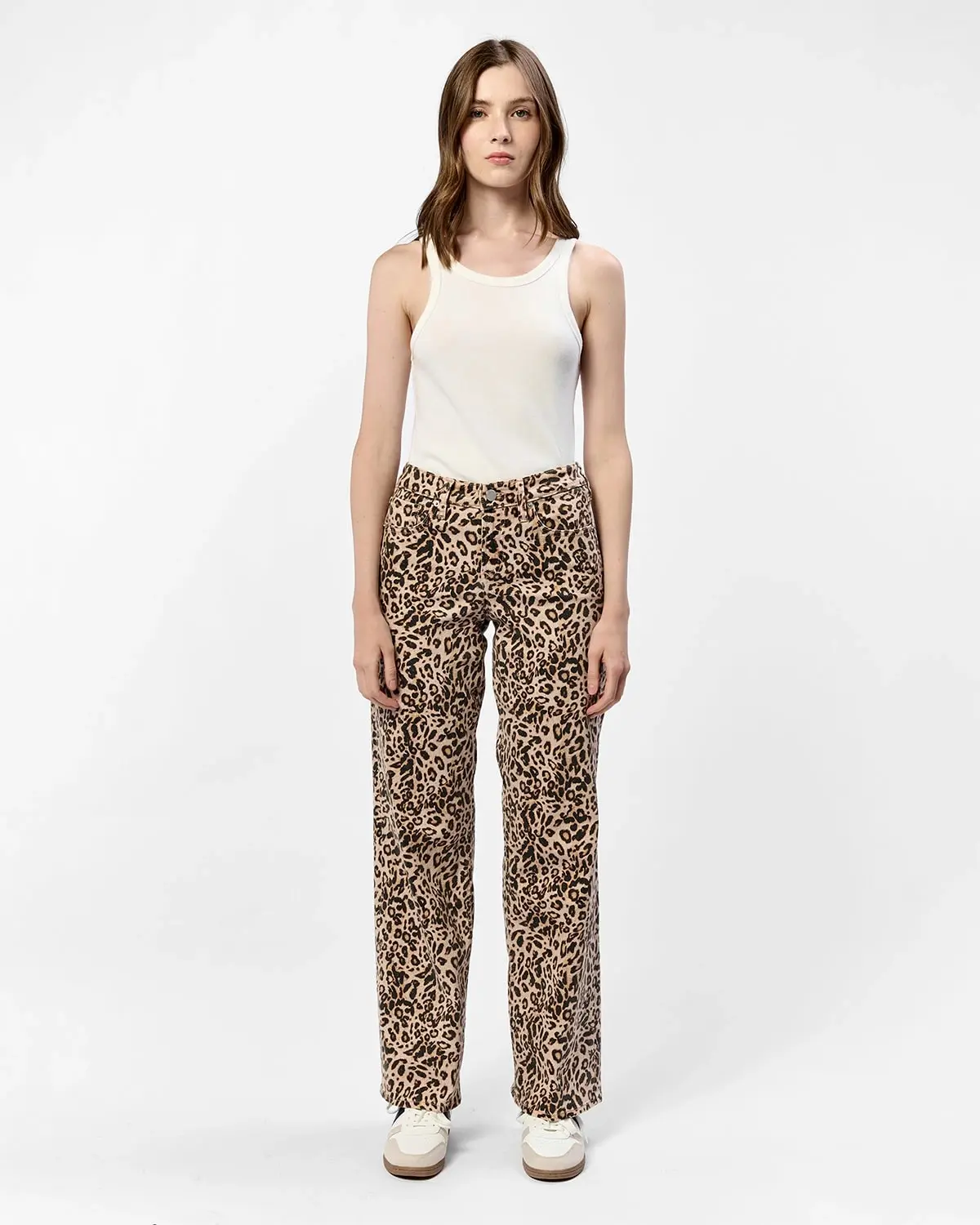 Women's Leopard Print Jeans Featuring a High-Rise Straight Leg Fit and 5 Pockets, Full Length in Ultra-Soft Stretchy Twill, Bottom, Denim, Streetwear, Pants, High-Waisted Straight-Leg Jeans