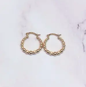 14k Solid Gold Beaded Ellis Huggie Hoop Earrings: Modern Fine Jewelry