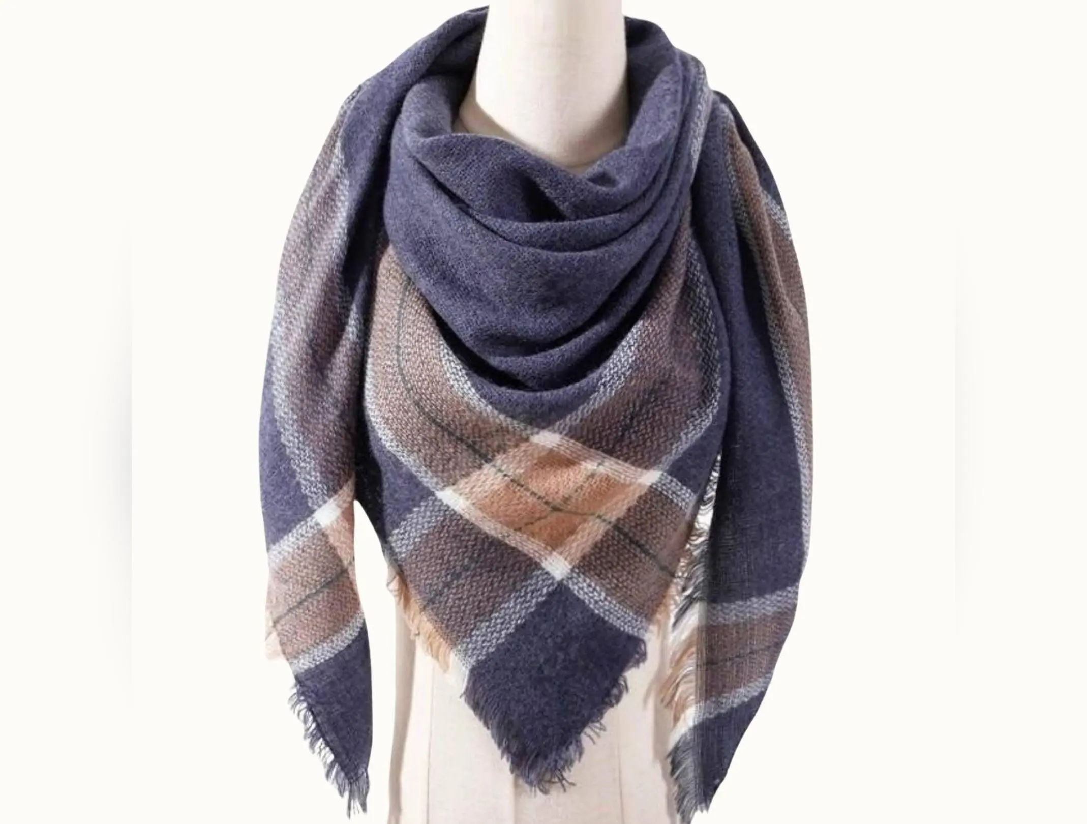 OP Plaid Blanket Scarf, 52" x 52" Square, Navy/Taupe