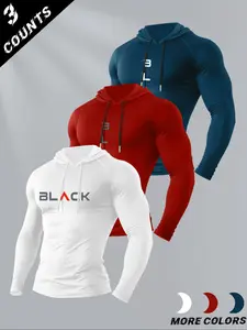 Men's Hooded Long Sleeve T-Shirt, Graphic Casual Slim-Fit Activewear Summer Top, Moderate Fabric Thickness, H Type Silhouette, Kint Style